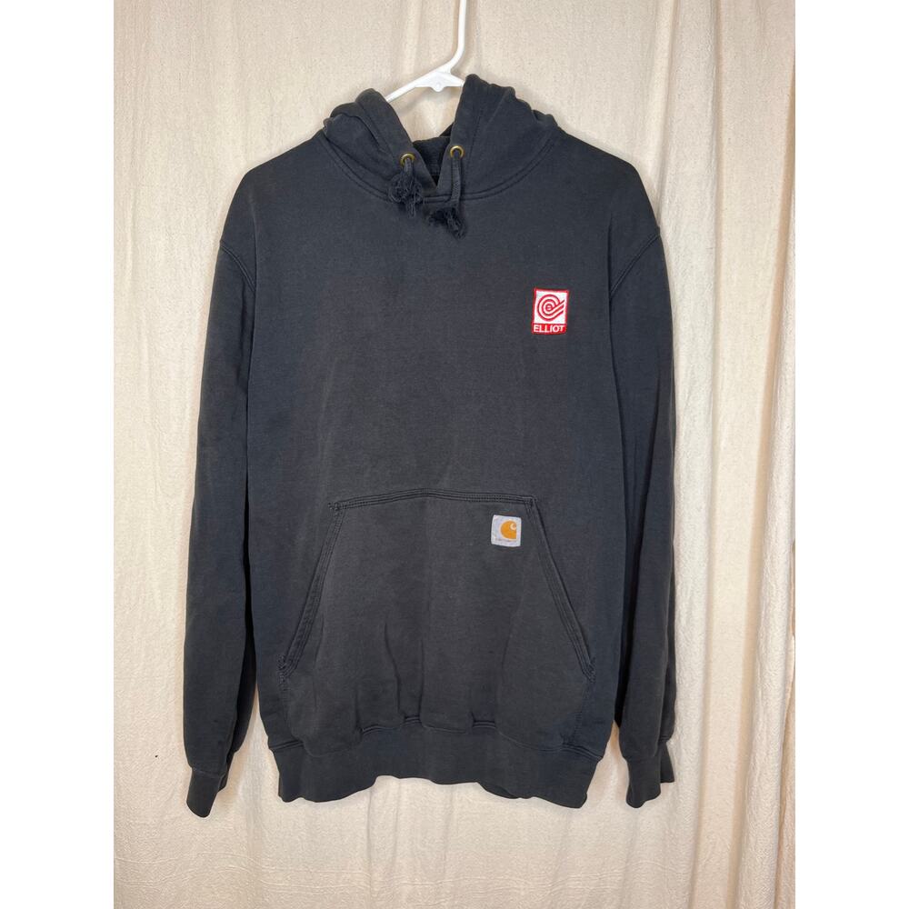 Carhartt Original Fit Black Elliot Logo Workwear Distressed Faded Sweatshirt M
